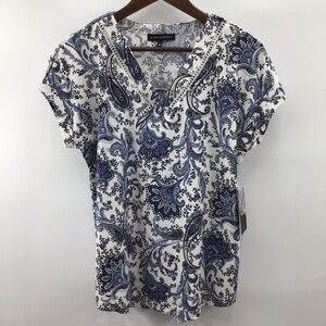 Elegant Blue and White Paisley Blouse